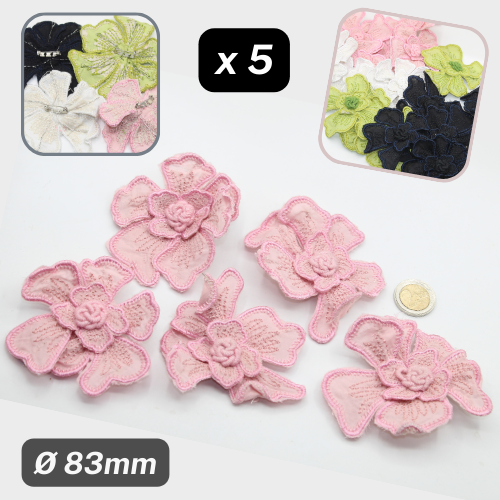 Set of 5 Fabric Colorful Flowers with safety pins Applications Ø83mm #F6-08