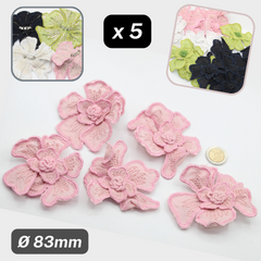 Set of 5 Fabric Colorful Flowers with safety pins Applications Ø83mm #F6-08