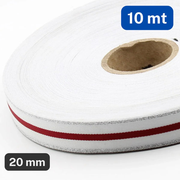 10 METERS - 20mm Striped Gros Grain with Silver Lurex, White and Red Stripes - ACCESSOIRES LEDUC BV