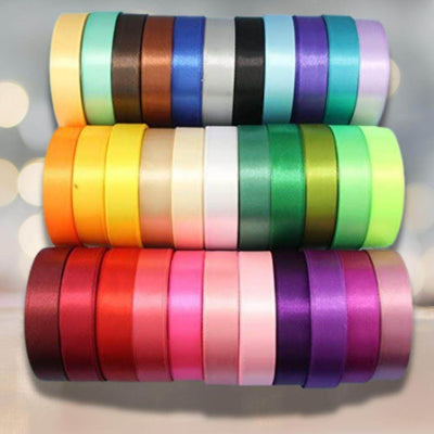Set of 5x22 meters Single Sided Satin Tapes 6, 12, or 25mm, 5 different colours per set - ACCESSOIRES LEDUC BV