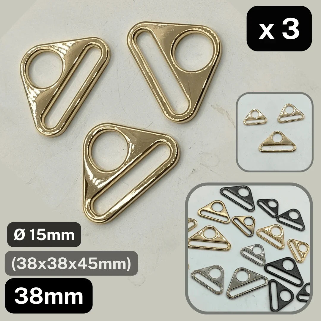 Set of 3 Triangle Buckles with Hole #BMEx060 available in 32mm, 38mm or 50mm in Silver, Pink Gold, Gold, Oldbrass, Gunmetal or Black - ACCESSOIRES LEDUC BV