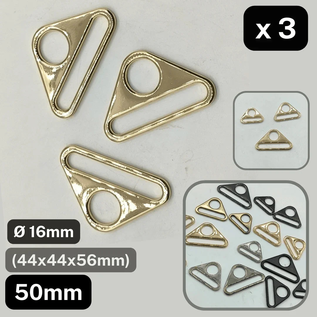 Set of 3 Triangle Buckles with Hole #BMEx060 available in 32mm, 38mm or 50mm in Silver, Pink Gold, Gold, Oldbrass, Gunmetal or Black - ACCESSOIRES LEDUC BV