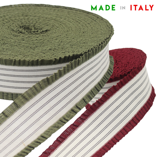 3 meters of 55mm Made in Italy Bicolor Elastic with Fringed Edges and Stripes - ACCESSOIRES LEDUC BV