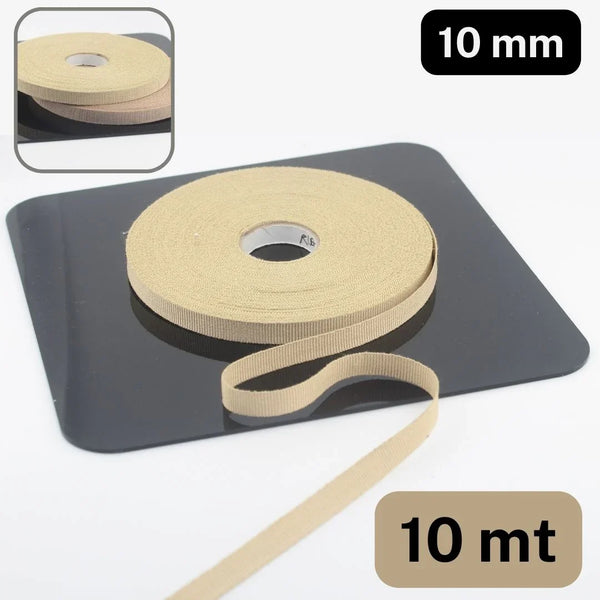 10 meters 10mm High Quality Cotton Gros Grain Tape available in Beige or Dark Beige - ACCESSOIRES LEDUC BV