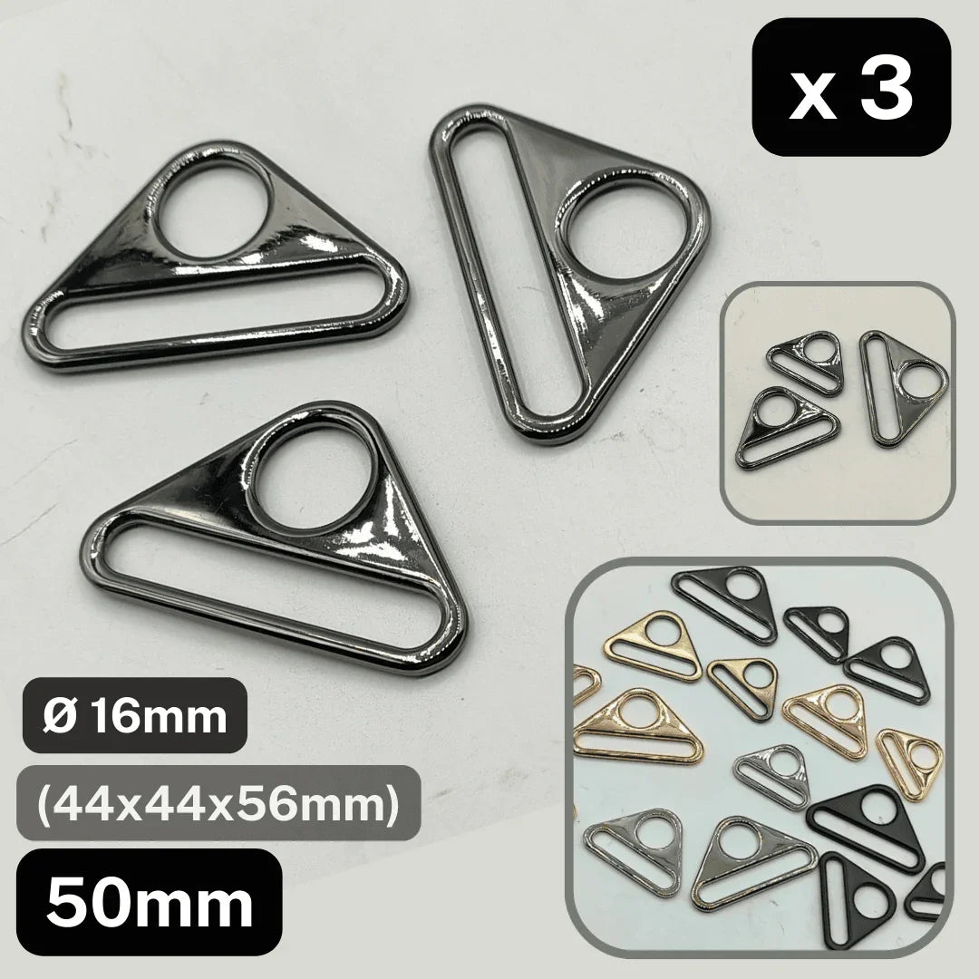 Set of 3 Triangle Buckles with Hole #BMEx060 available in 32mm, 38mm or 50mm in Silver, Pink Gold, Gold, Oldbrass, Gunmetal or Black - ACCESSOIRES LEDUC BV