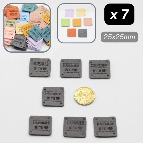 Lot de 7 étiquettes carrées grises 'Handmade with ♥', accessoires couture 25x25mm ACCESSOIRES LEDUC