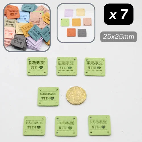 Lot de 7 étiquettes carrées vertes 25x25mm 'Handmade with' pour couture ACCESSOIRES LEDUC