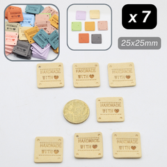 Set of 7 Fake Suede Labels - Square Shape - tagged "Handmade with ♥" - size25x25mm (Sew-on)