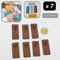 Set of 7 Fake Suede Labels - Rectangle Shape - tagged "Handmade with ♥" - size50x20mm (Sew-on)