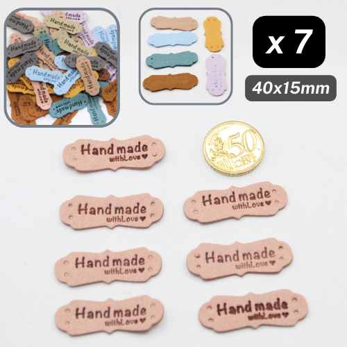 Set di 7 etichette in finta pelle scamosciata - Forma di arachidi - etichettate