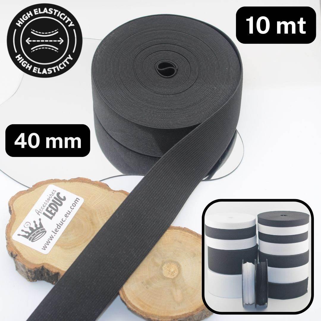10 meters High Elasticity - High Tension Elastic Black or White available in sizes 10/15/20/25/30/40 or 60mm - ACCESSOIRES LEDUC BV