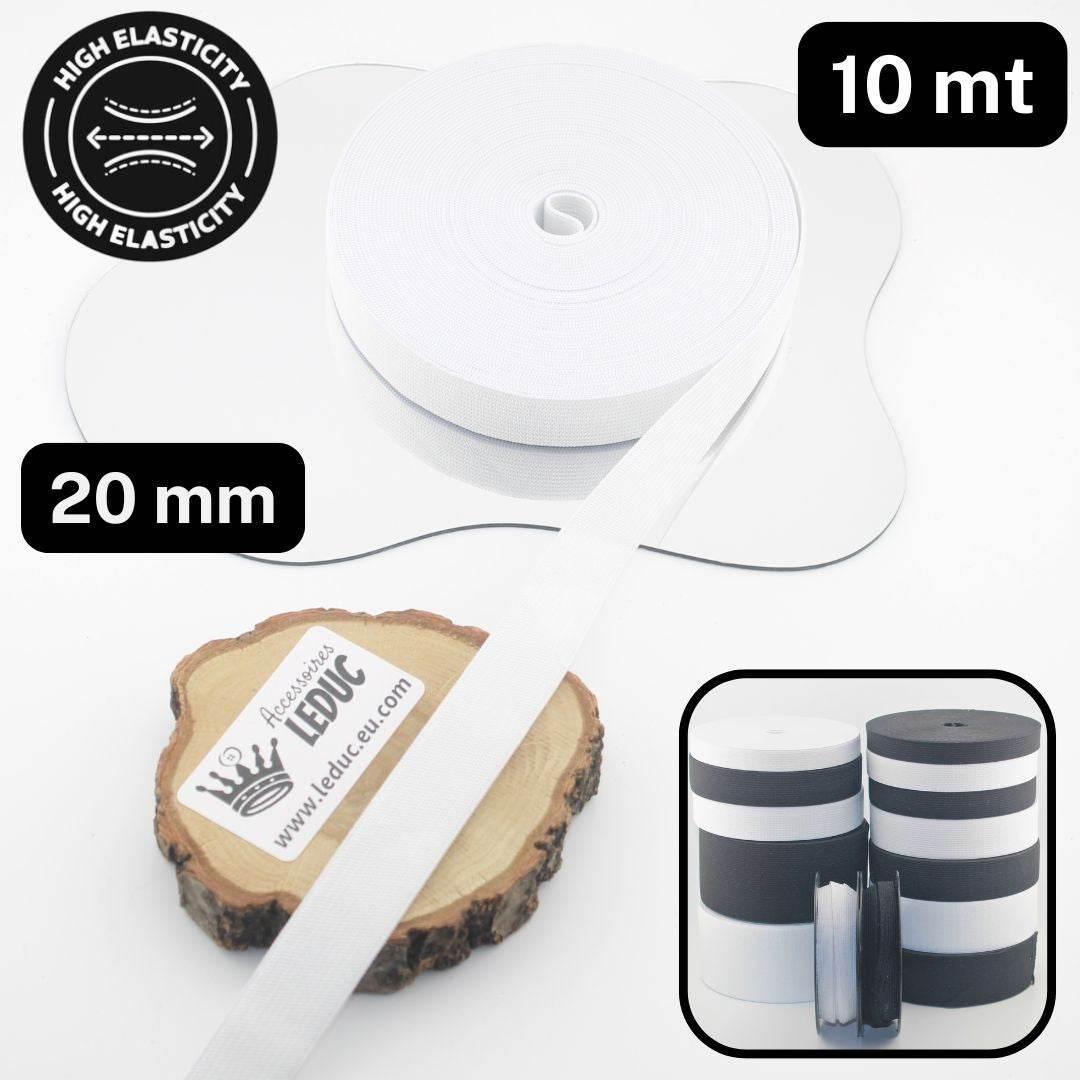 10 meters High Elasticity - High Tension Elastic Black or White available in sizes 10/15/20/25/30/40 or 60mm - ACCESSOIRES LEDUC BV