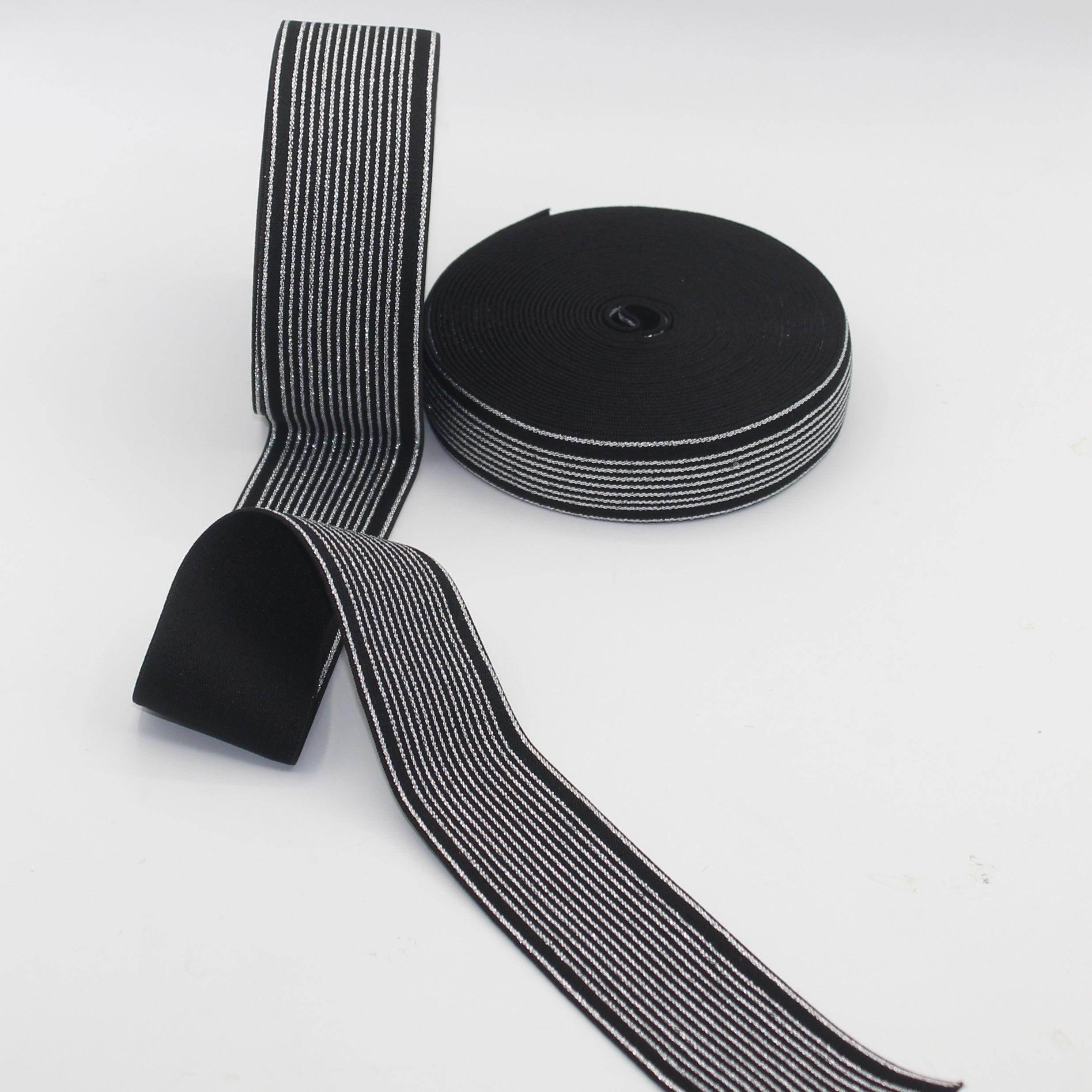 Coloured Elastic with Lurex Stripes #ELA2825 - 25mm or 40mm - 10 meters - ACCESSOIRES LEDUC BV