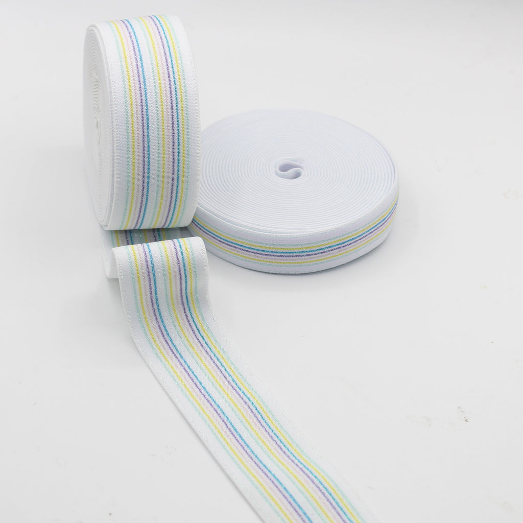 Coloured Elastic with Lurex Stripes #ELA2825 - 25mm or 40mm - 10 meters