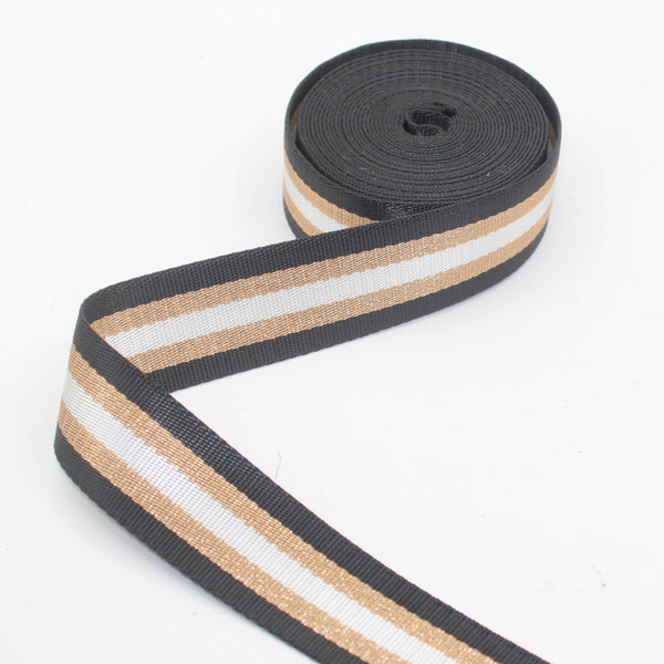 5 meters Black Gold White shiny Webbing 38mm #RUB1934Black - ACCESSOIRES LEDUC BV