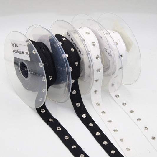 5 meters Cotton Snap Buttons Tape 20mm with spacing of 23mm between the Snaps, available in Black or White