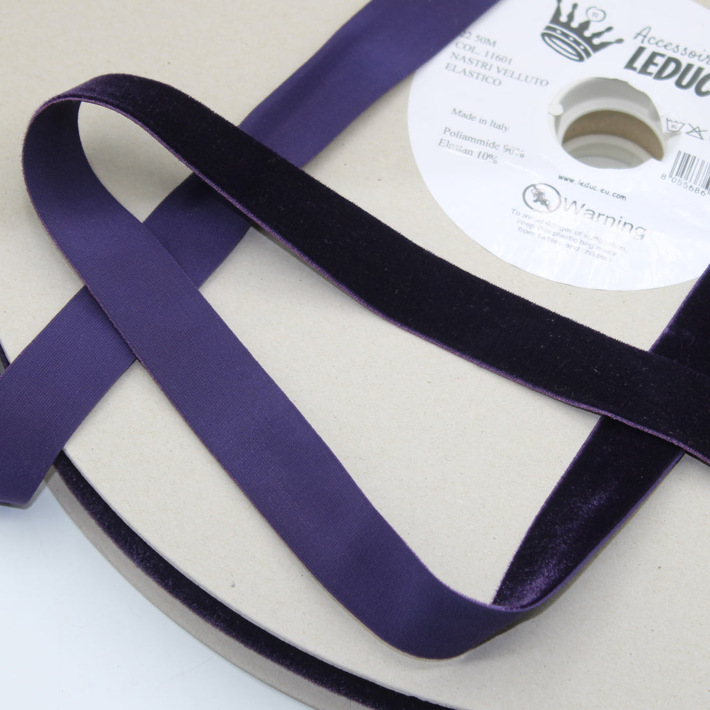 5 meters 23mm Elastic Velvet Tape Made in Italy - Purple