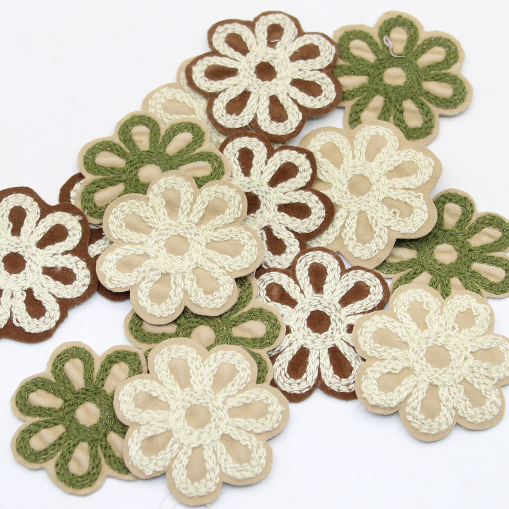 Set of 5 Suede Bicolor Flowers Iron-on Ø43mm #F1-03