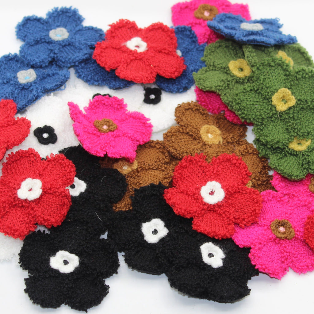 Set of 5 Fabric Bicolor Flower Brooches / Corsage Sew-on Ø59mm #F1-02