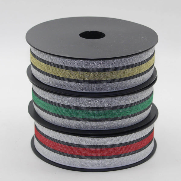 5 meters All Lurex Elastic 40mm Silver + Black + Green Red or Yellow #ELA3609 - ACCESSOIRES LEDUC BV