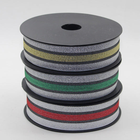 5 meters All Lurex Elastic 40mm Silver + Black + Green Red or Yellow #ELA3609 - ACCESSOIRES LEDUC BV