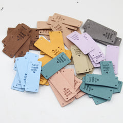 Set of 7 Fake Suede Labels - Rectangle Shape - tagged "Handmade with ♥" - size50x20mm (Sew-on)