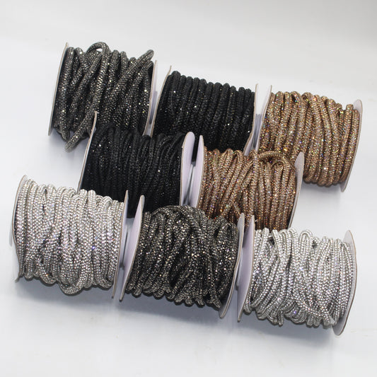 9 meters of Strass Cord, available in 5mm or 6mm in Black, Gunmetal, Silver or Copper - ACCESSOIRES LEDUC BV