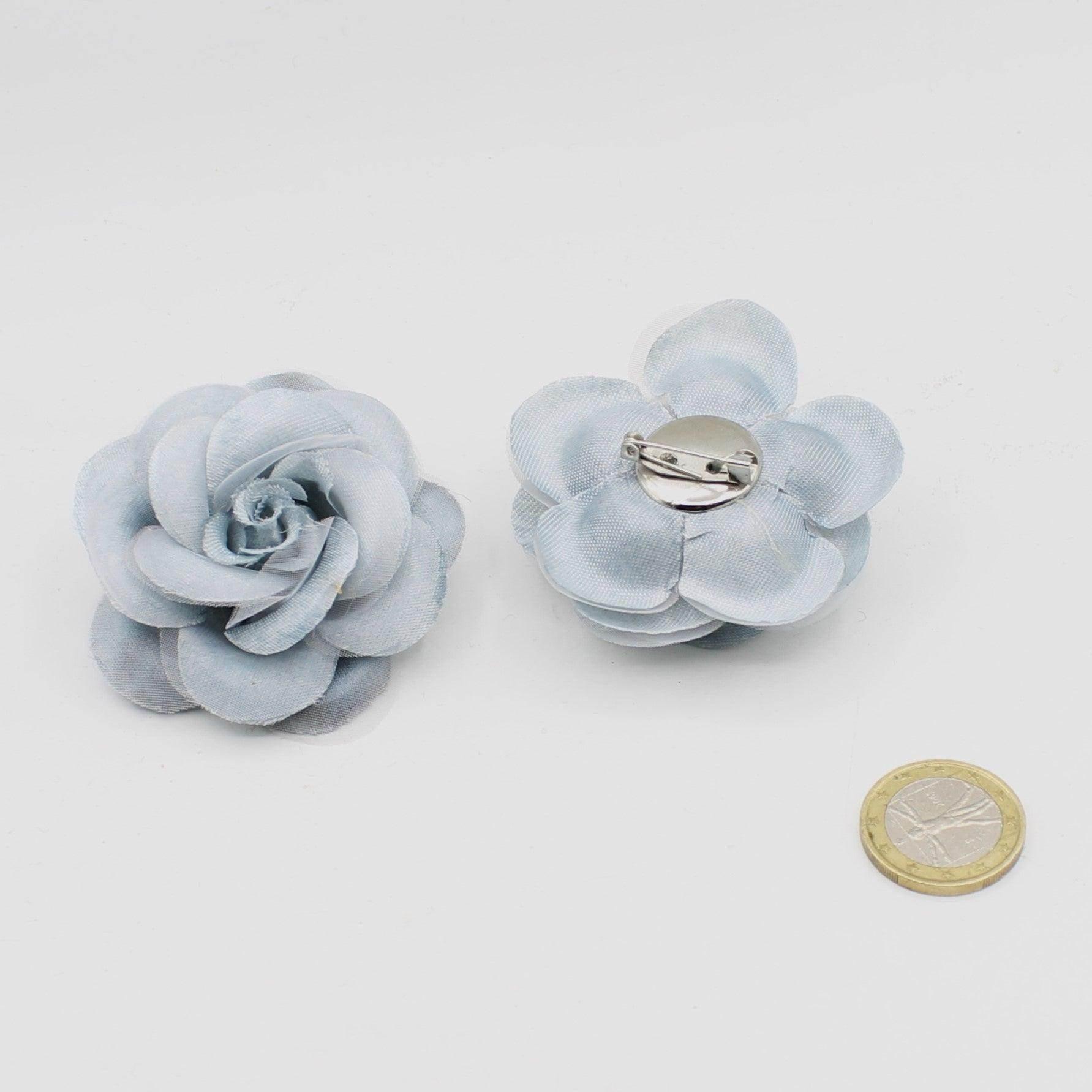 2 Floral Corsages in Tulle and Satin with Safety Pin, 6cm, Blue or Beige Color with Glitter - ACCESSOIRES LEDUC BV