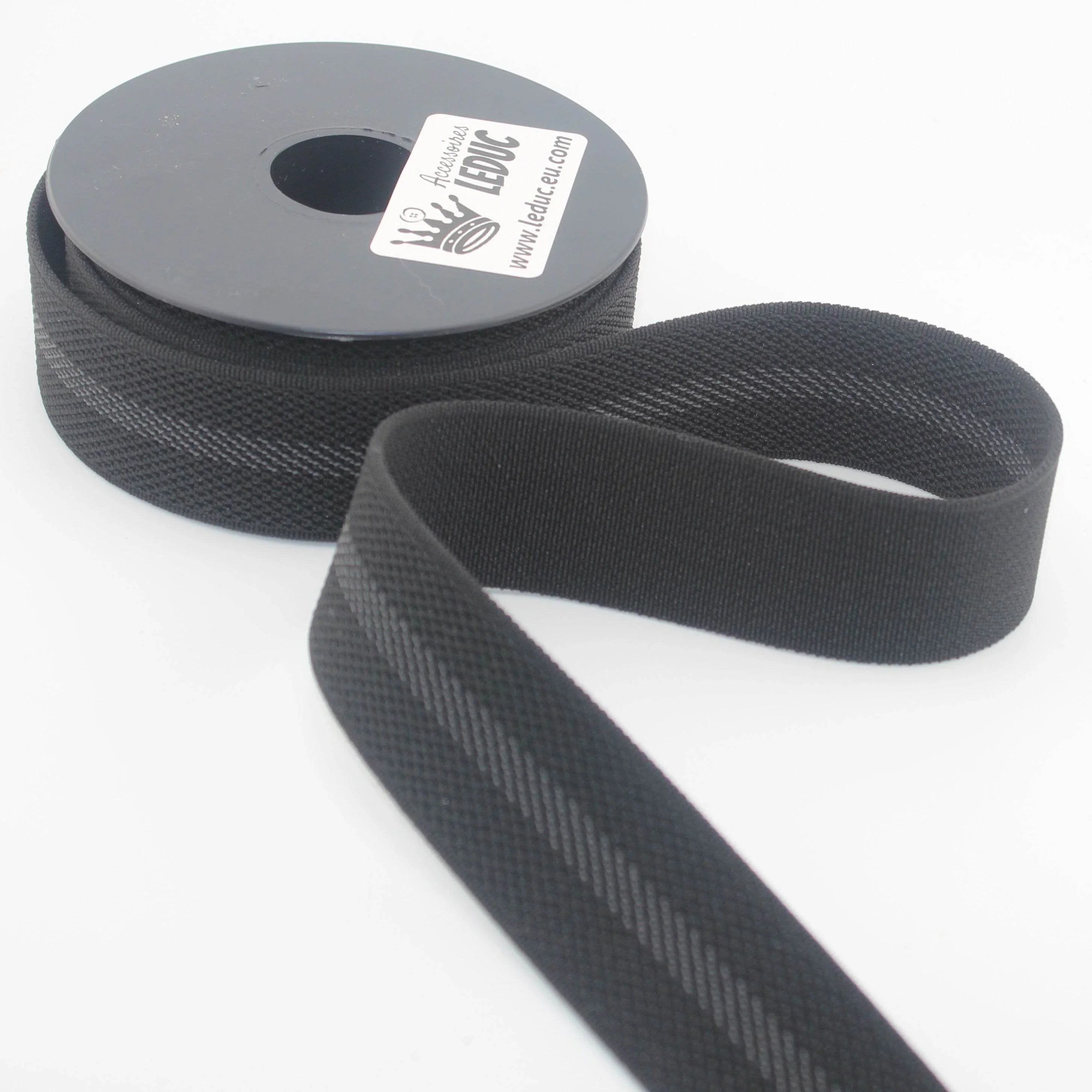 5 meters 35mm Strong Elastic Webbing (Black with Grey Stripe) - Elasticity +/- 5% - ACCESSOIRES LEDUC BV