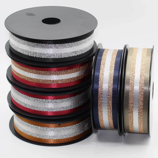 5 meters Shiny Lurex Striped Webbing 38mm #RUB1934 - ACCESSOIRES LEDUC BV