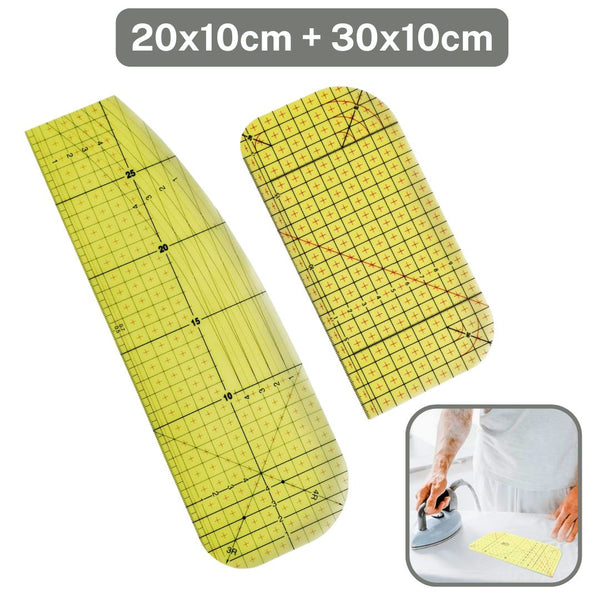 Deux règles à repasser en résine pour couture, tailles 20x10cm et 30x10cm, utilisées lors du repassage.