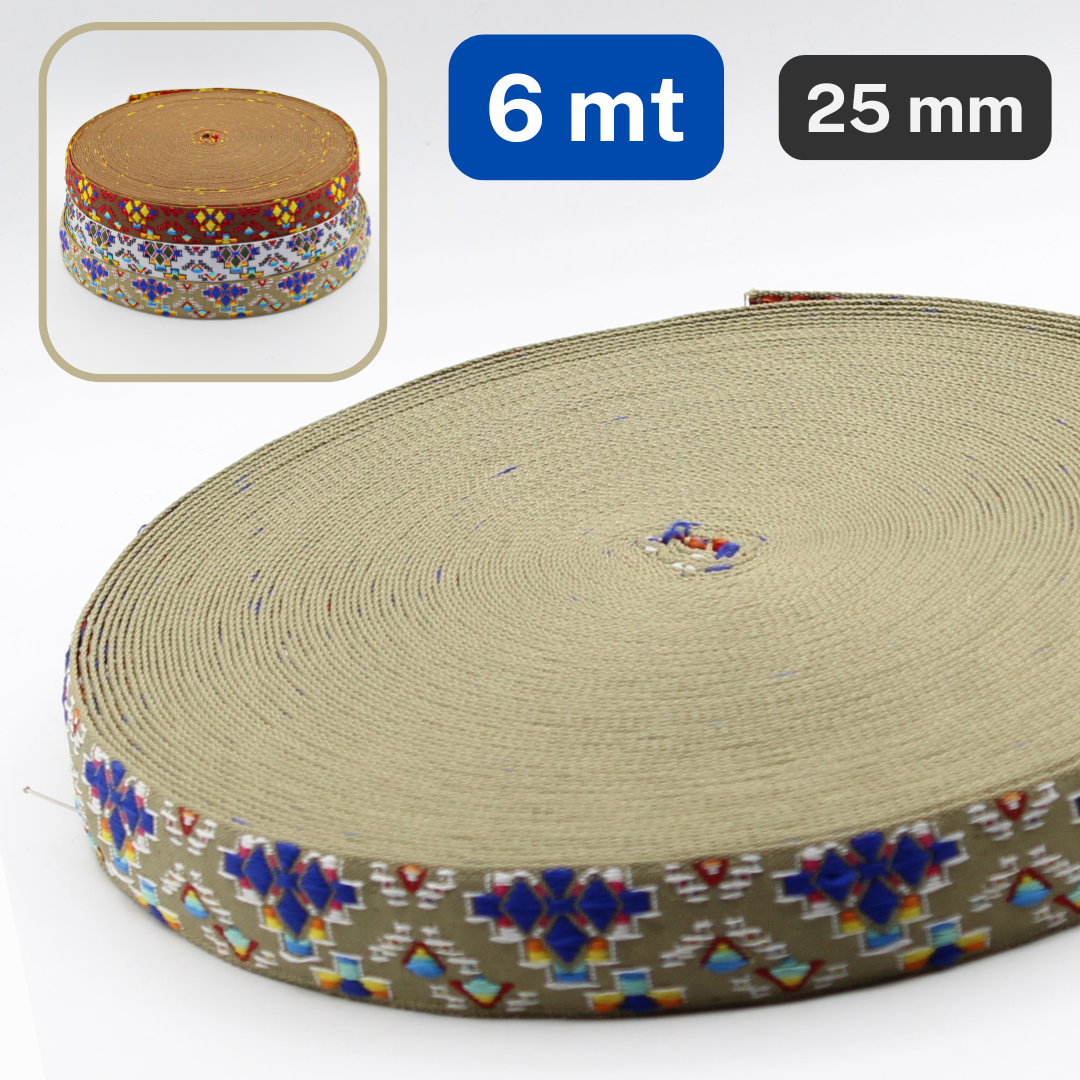6 meters Ethnic Jacquard Braid 25mm available in 3 different Color Variants