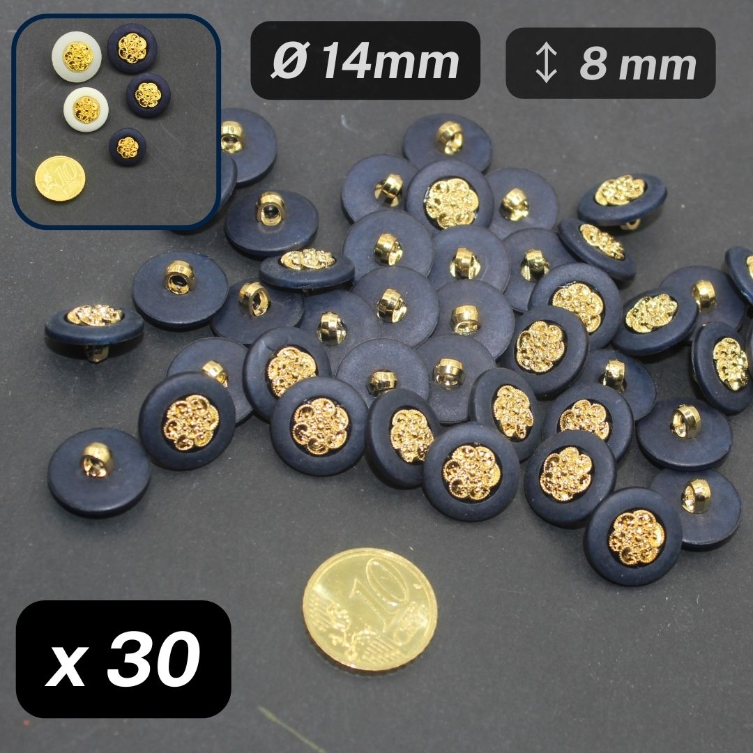 30 Pieces Combined Nylon Buttons Matte Navy Rim Insert Gold Size 15mm #KCQ501824