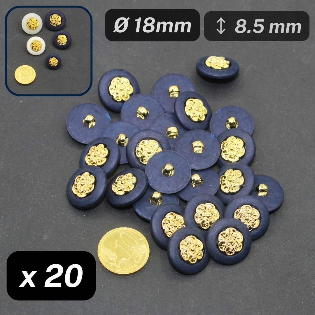 20 Pieces Combined Nylon Buttons Matte Navy Rim Insert Gold Size 18mm #KCQ501828