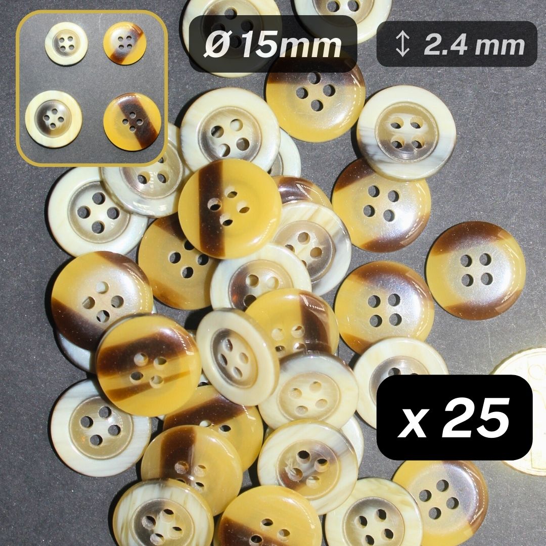 25 Pieces Shiny Beige Polyester Buttons 4 Holes Size 15mm #KP4502824