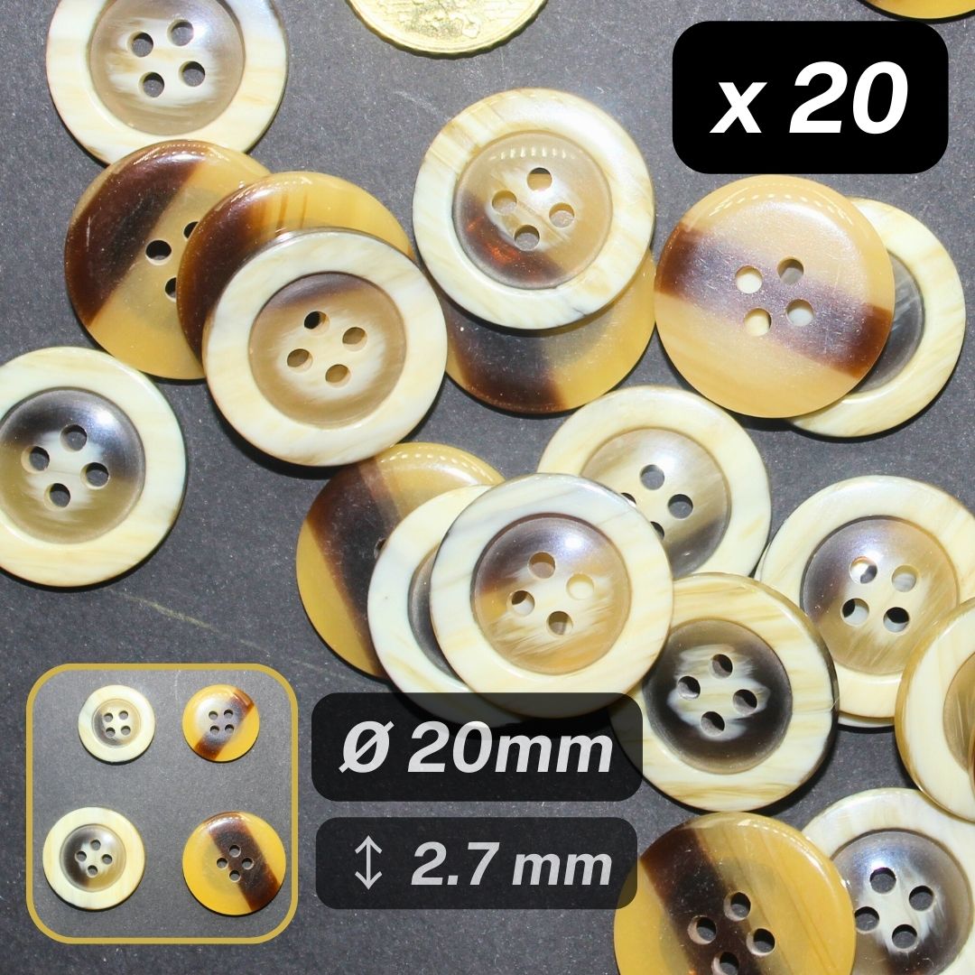 20 Pieces Shiny Beige Polyester Buttons 4 Holes Size 20mm #KP4502832