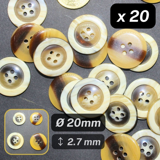 20 Pieces Shiny Beige Polyester Buttons 4 Holes Size 20mm #KP4502832 - ACCESSOIRES LEDUC BV