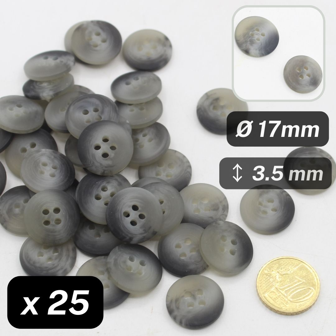 25 Pieces Matte Grey Polyester Shirt Buttons 4 Holes Size 17mm #KP4502628