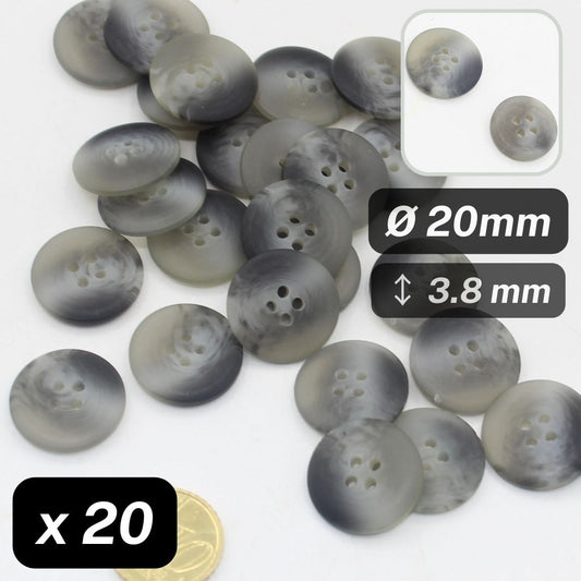 20 Pieces Matte Grey Polyester Shirt Buttons 4 Holes Size 20mm #KP4502632 - ACCESSOIRES LEDUC BV