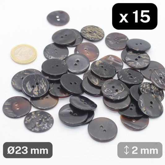 15 Pieces Real Black Shell Buttons Size 23mm #KS2500236 - ACCESSOIRES LEDUC BV