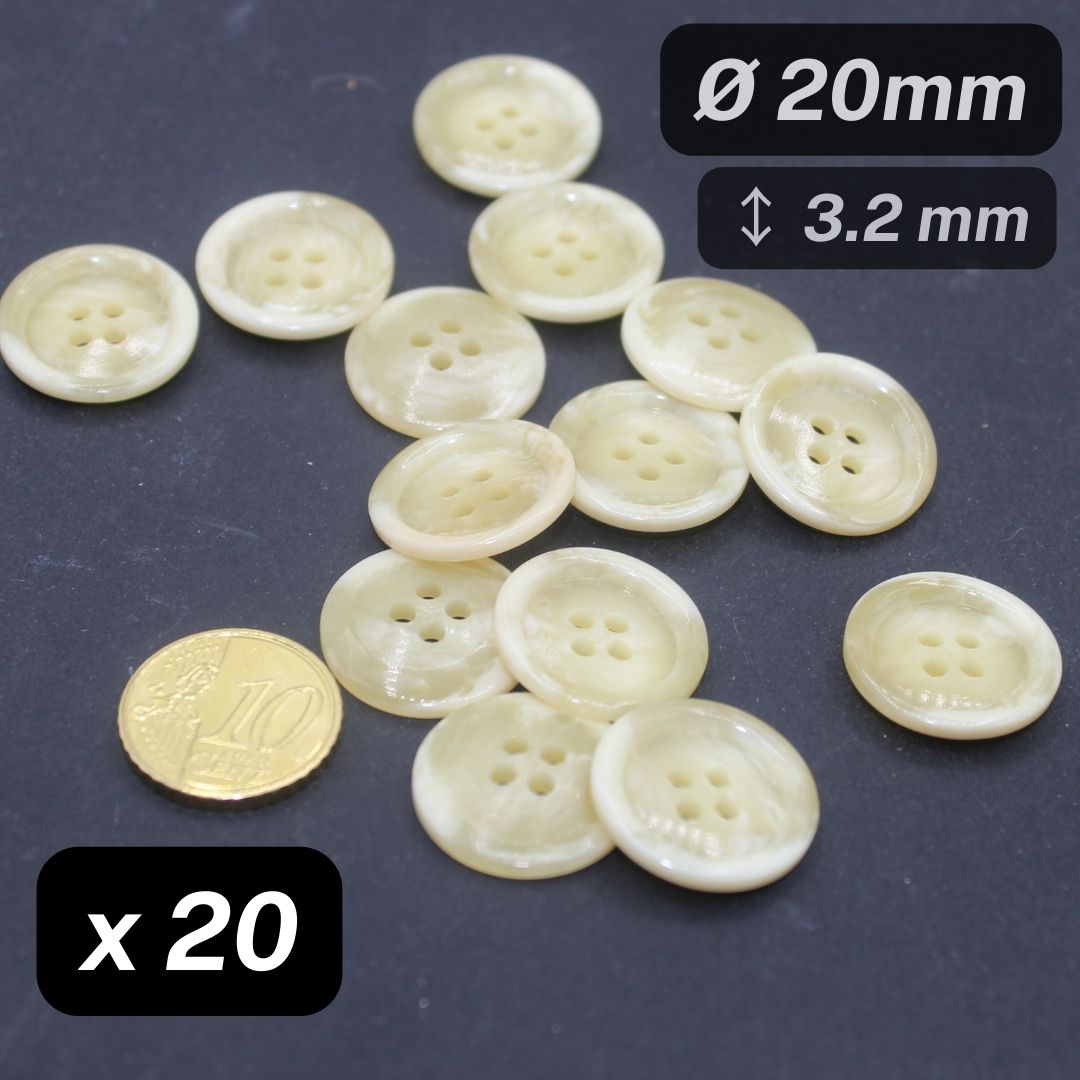 20 Pieces OffWhite Galalite Buttons 4 Holes size 20MM #KG4500132