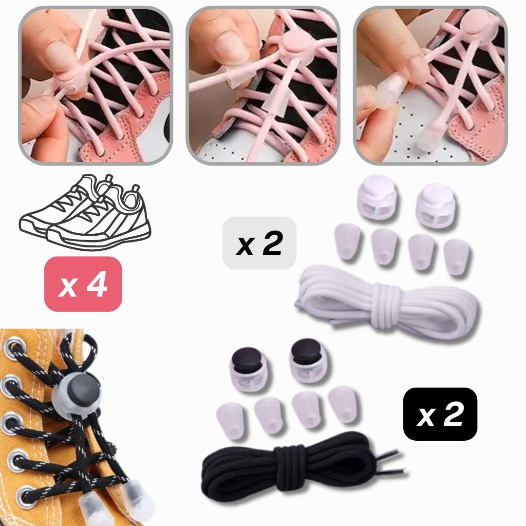 Set of Elastic Shoelaces with Cord Stopper and Ends. Adjustable.