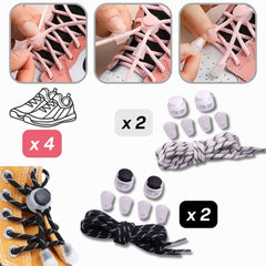 Set of Elastic Shoelaces with Cord Stopper and Ends. Adjustable.