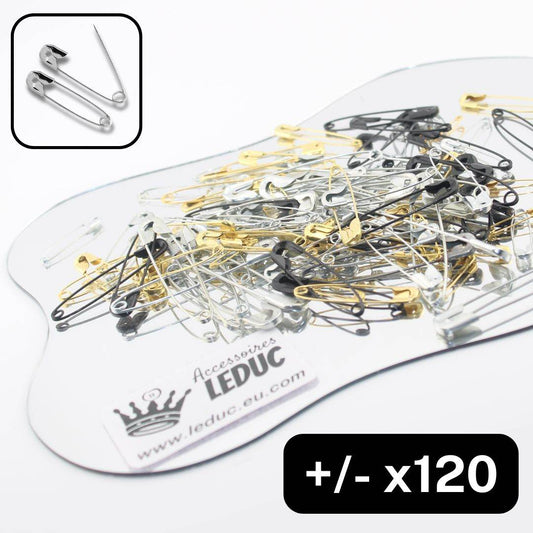 Random Mix of Safety-Pins +/- 120 pieces, in different sizes and colours