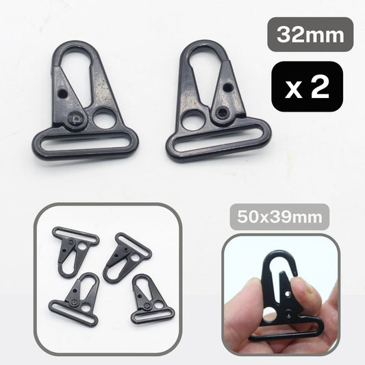 Set of 2 Safe Lobster Buckles, Military Style, Black Metal, available in 32mm or 38mm #BMEX067