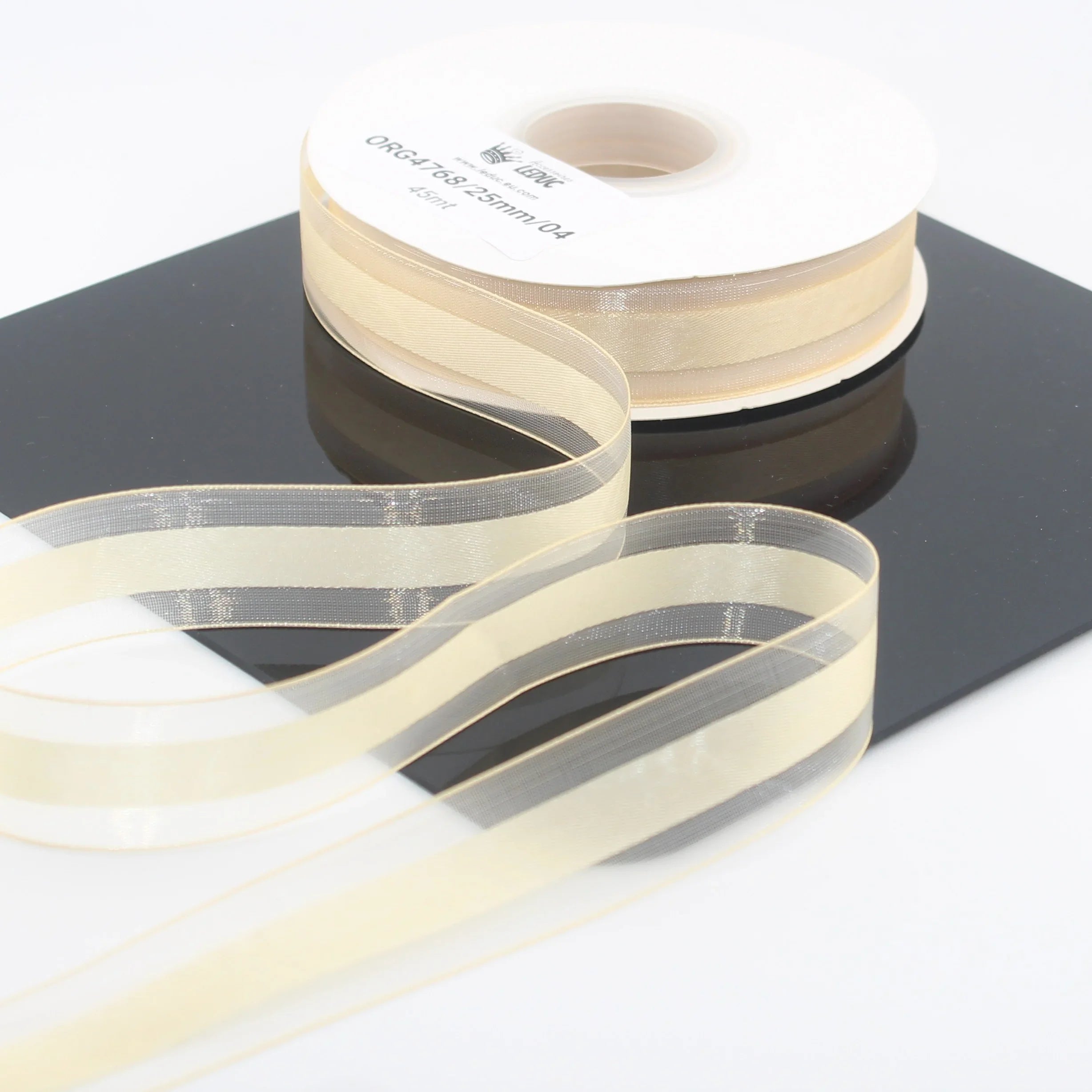 45 meters 25mm Organza Ribbon with Satin Center #ORG4768 - ACCESSOIRES LEDUC BV