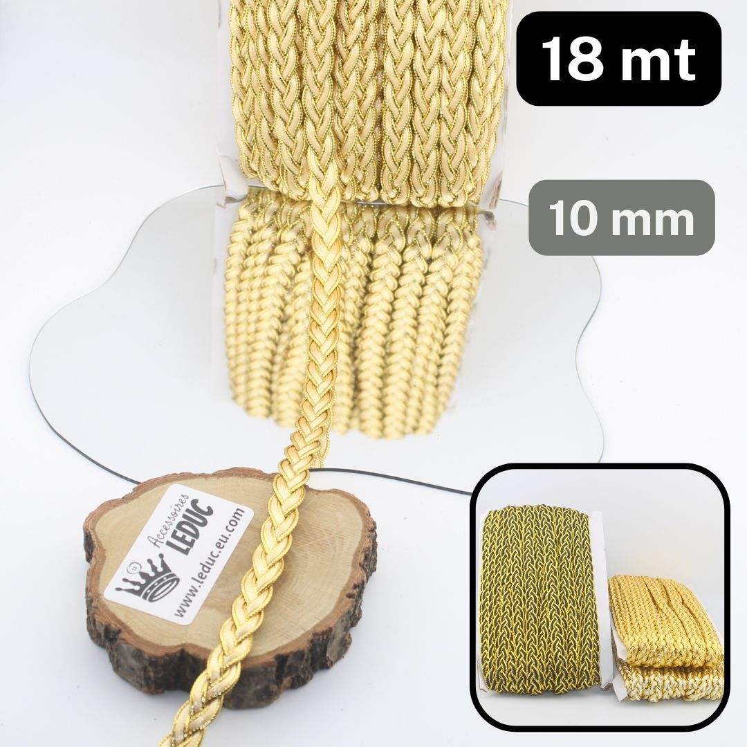 18 meters 10mm wide Gold Pleated Trimming, available in 3 colours (Gold, Gold + Black, Gold + White) #PASx100