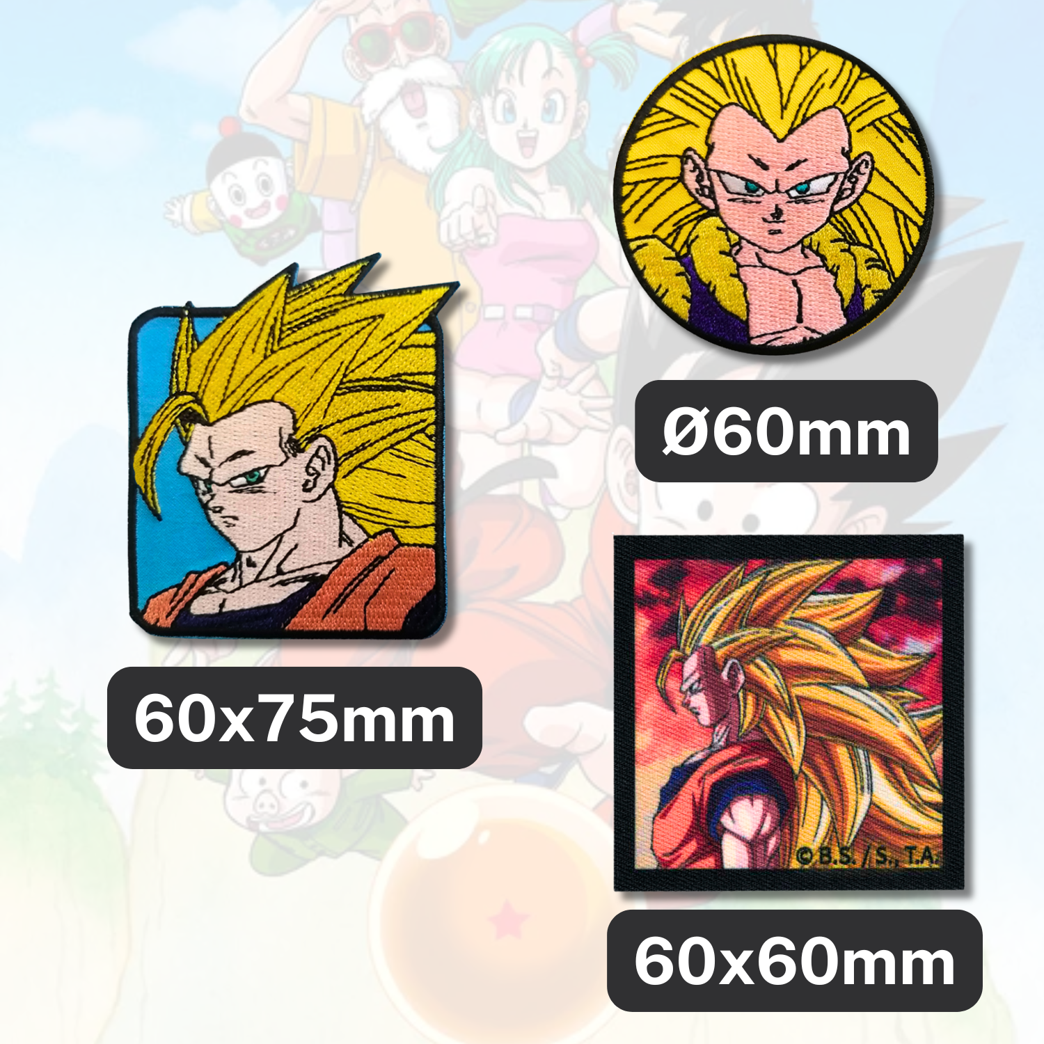 Sets of 3 Patented Iron on Patches - Dragonball, Onepiece, Pjmasks, Peppa Pig, Garfield, Spongebob, Paw Patrol or Naruto