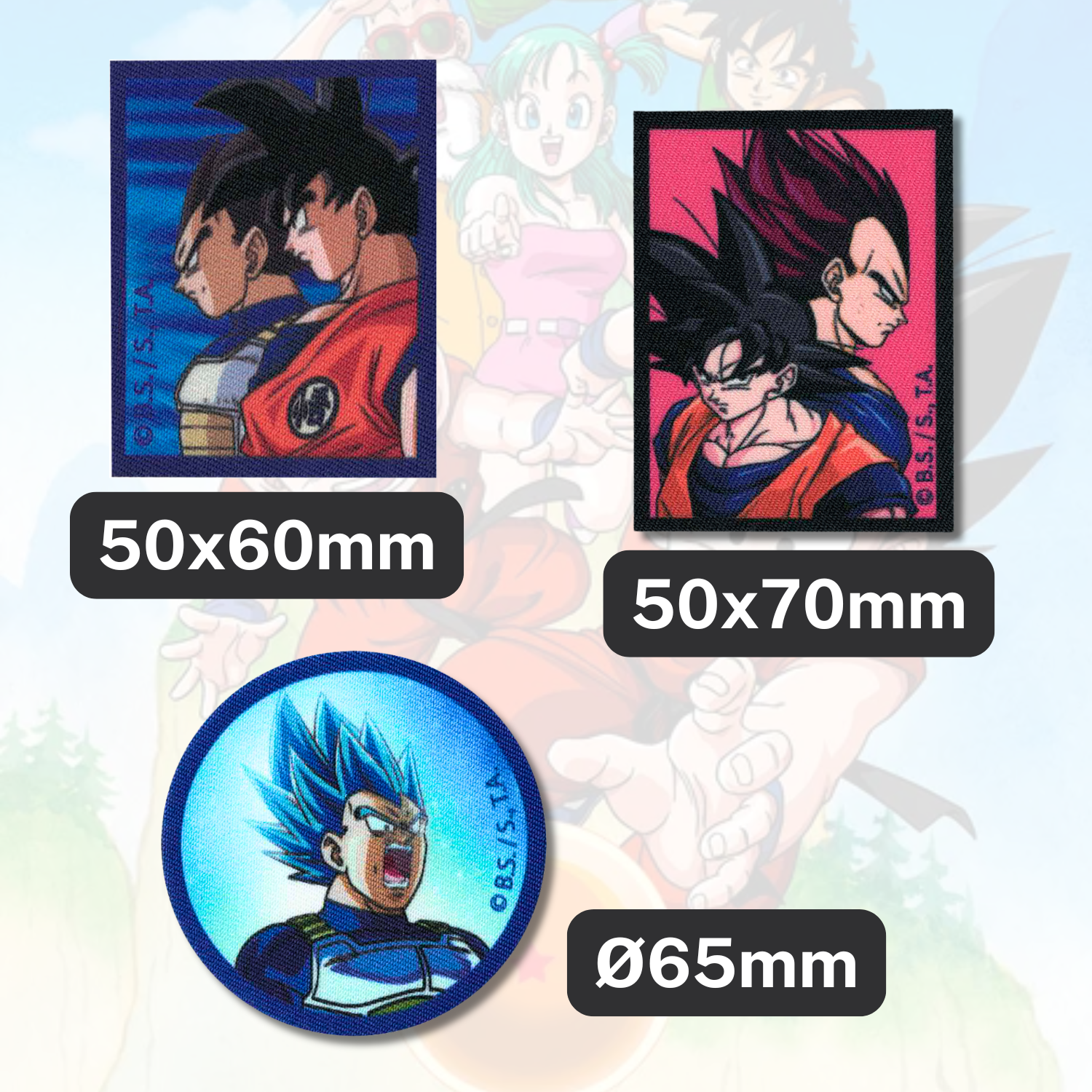 Sets of 3 Patented Iron on Patches - Dragonball, Onepiece, Pjmasks, Peppa Pig, Garfield, Spongebob, Paw Patrol or Naruto