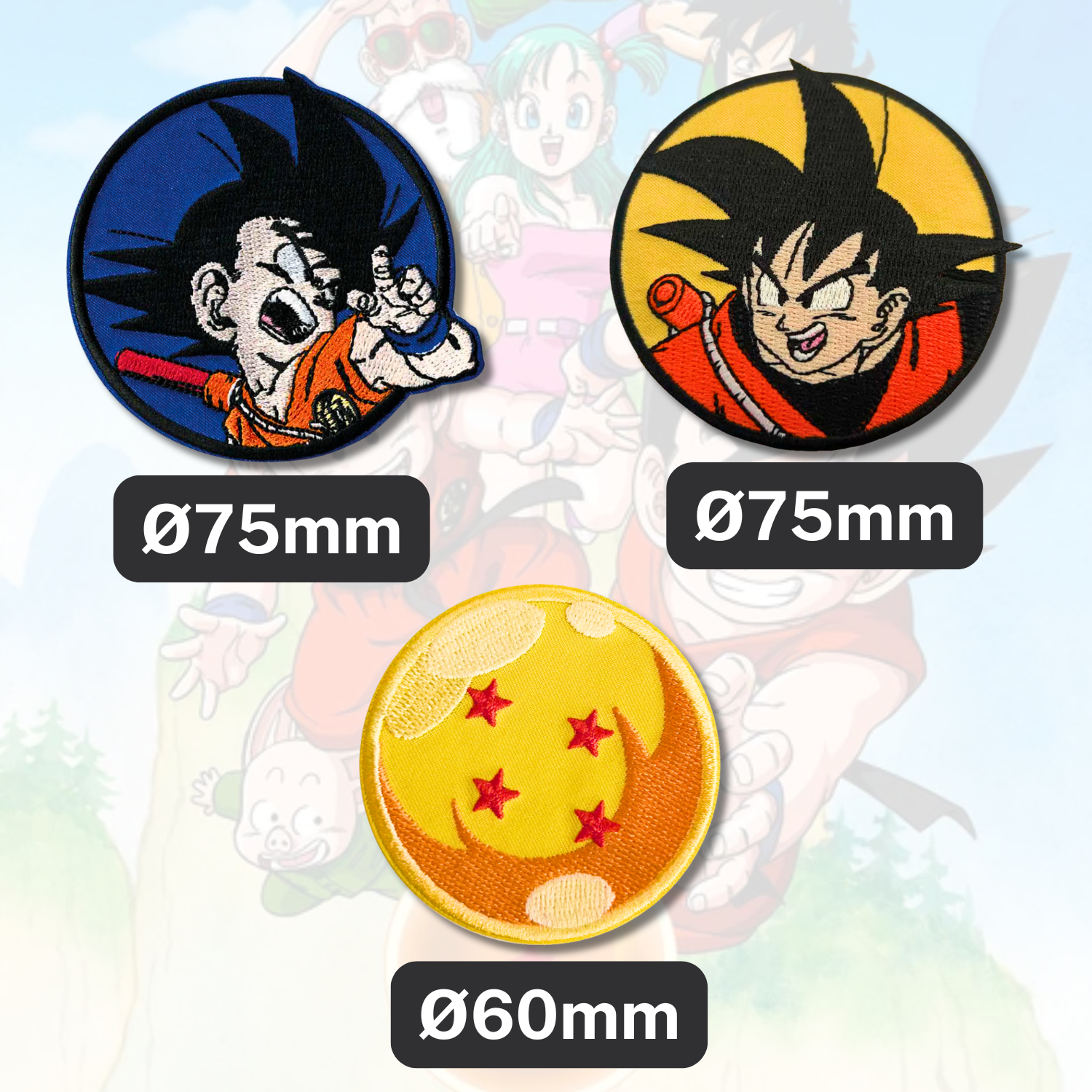 Sets of 3 Patented Iron on Patches - Dragonball, Onepiece, Pjmasks, Peppa Pig, Garfield, Spongebob, Paw Patrol or Naruto